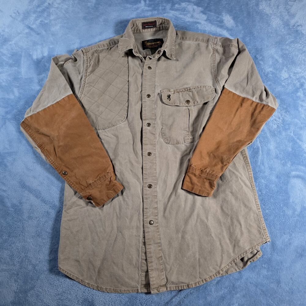 Browning Super Naturals Shooting Shirt Padded Shoulder Elbows Gray Brown Medium
